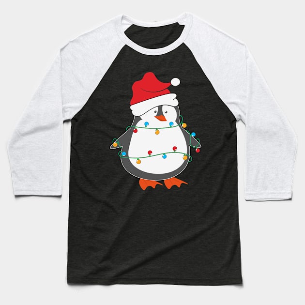 Funny Penguin Santa Hat Christmas Lights Christmas Tree Penguin Lover Christmas Gift Baseball T-Shirt by BadDesignCo